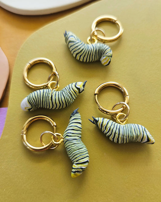 Monarch Butterfly Caterpillar Charm Earrings