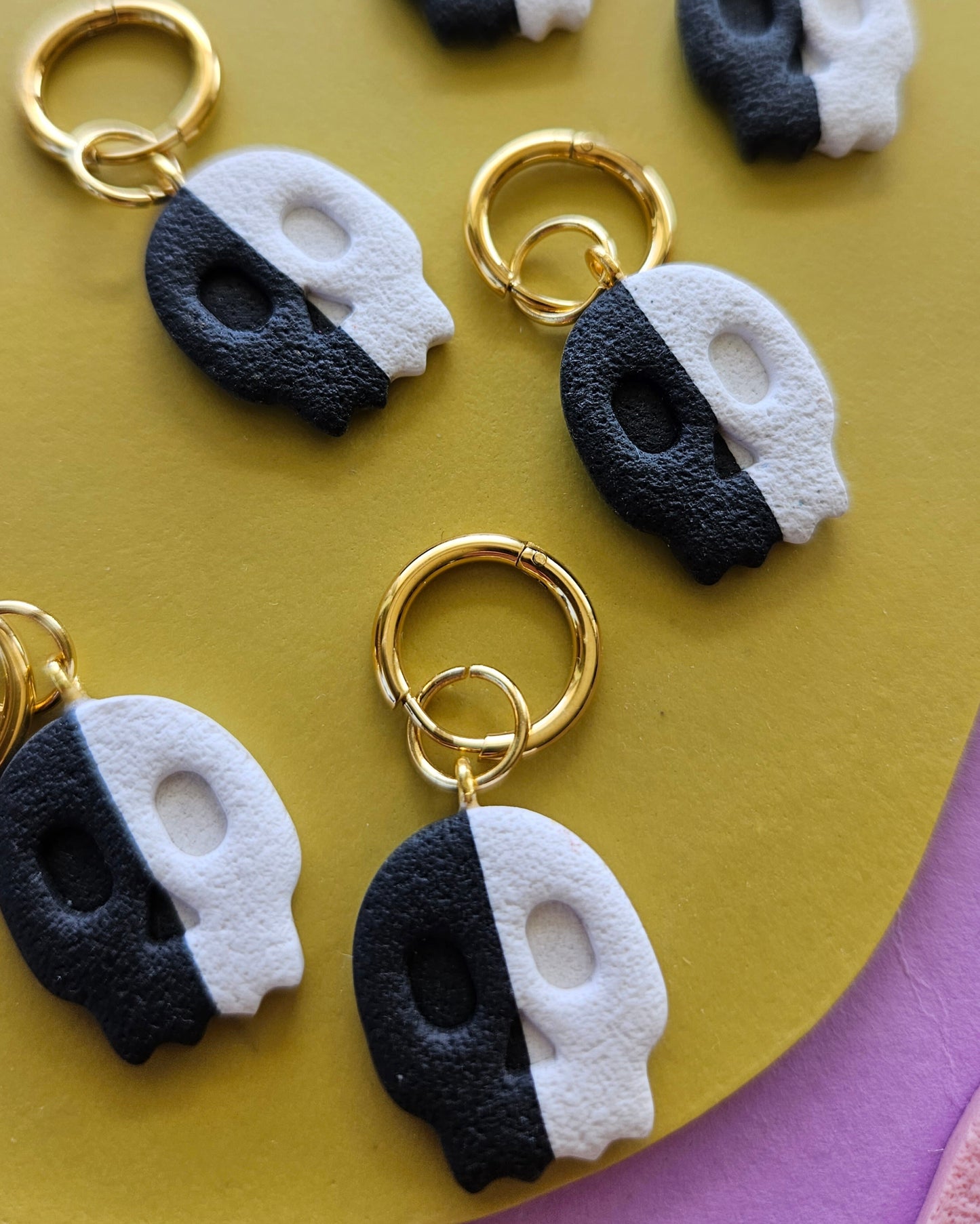 Colorblock Skull Charm Earrings Handmade Polymer Clay Charms