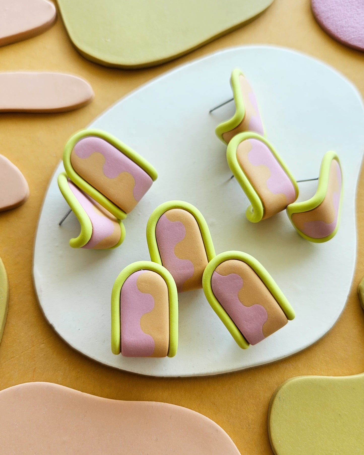 "THE ZIGGY" Color Block Wiggle Zig Zag Huggie Polymer Clay Handmade Earrings