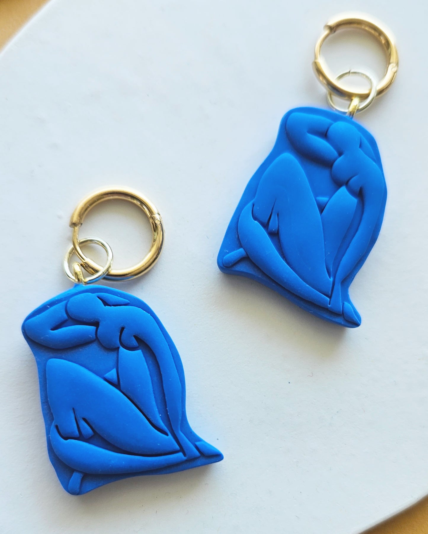 Matisse Blue Nude Polymer Clay Charm Hoop Earrings