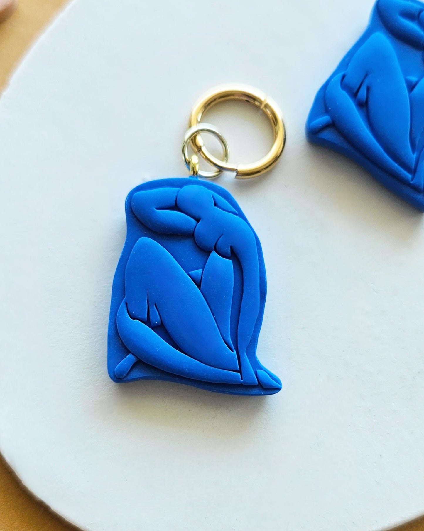 Matisse Blue Nude Polymer Clay Charm Hoop Earrings