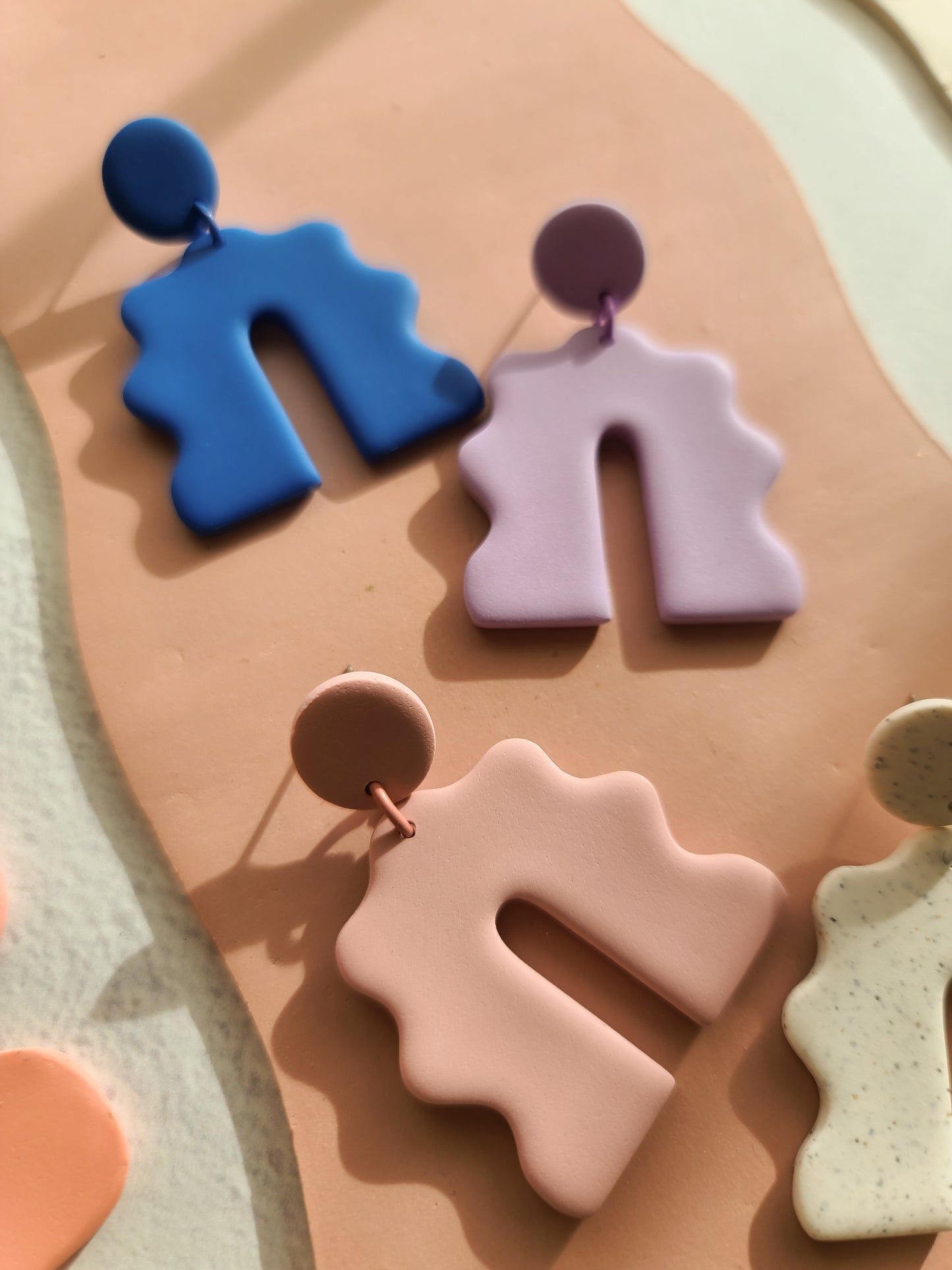 The Sophia Wiggle Arch Polymer Clay Earring in Maeberry Basics Colors