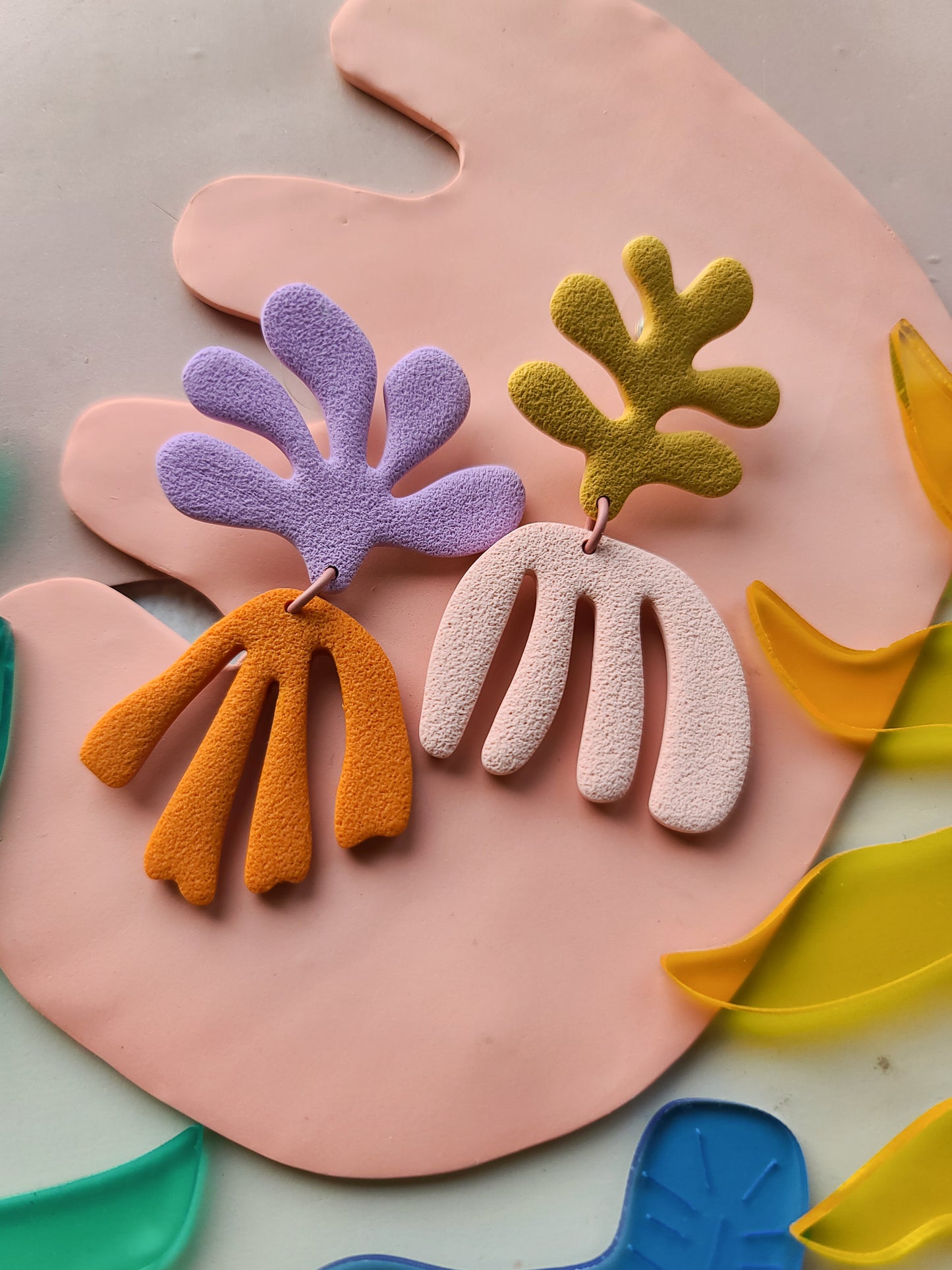 Matisse Inspired Extra Large Mismatched Coral Inspired Earrings