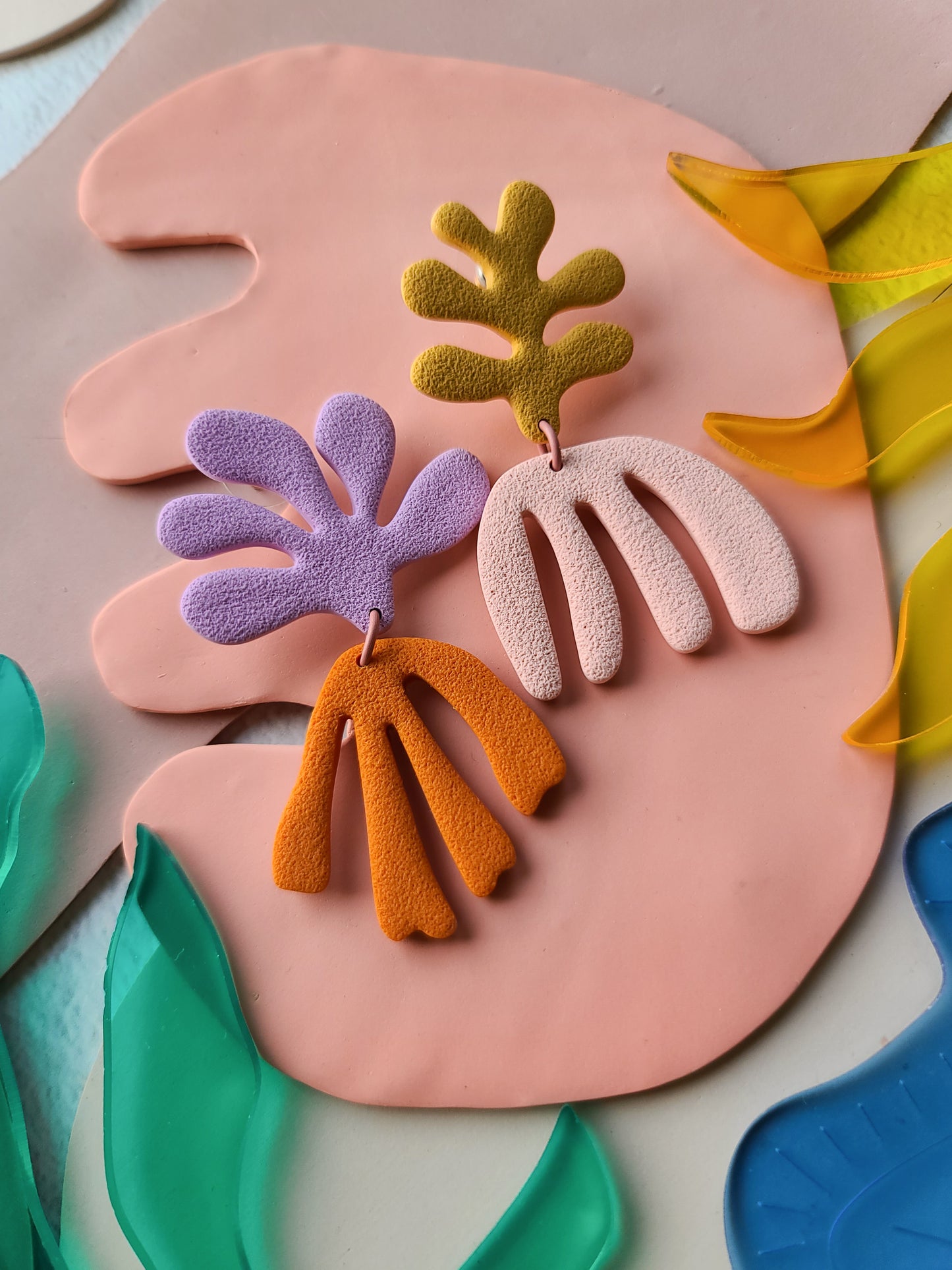 Matisse Inspired Extra Large Mismatched Coral Inspired Earrings