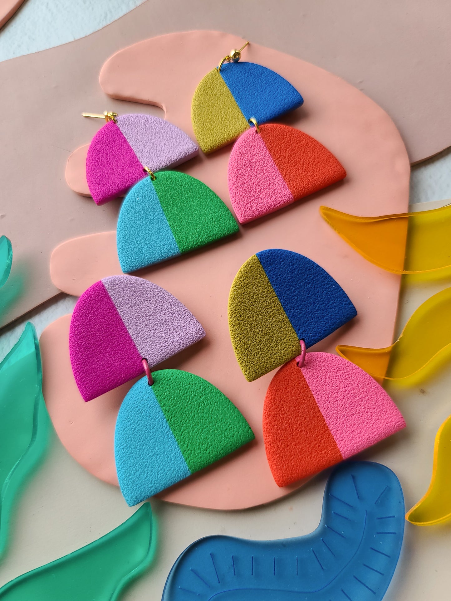 "The Dua" 4 Square Color Block Earrings