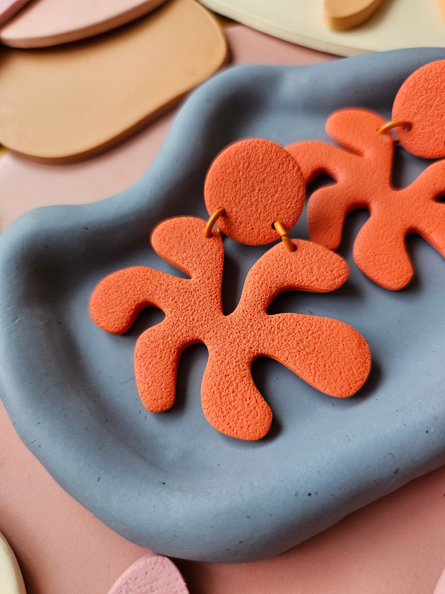 Large Matisse Coral Inspired Large Statement Polymer Clay Earrings