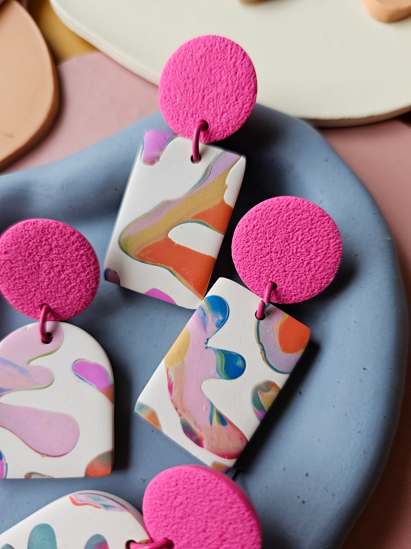 Marbled Rainbow Abstract Earrings