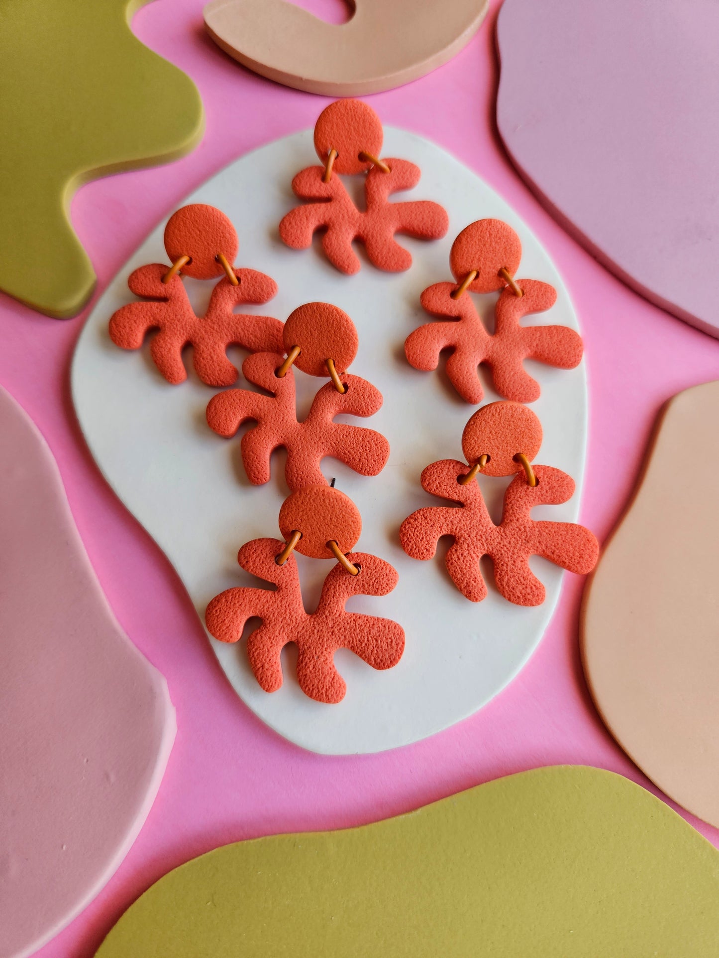 Small Matisse Inspired Coral Orange Red Statement Earrings