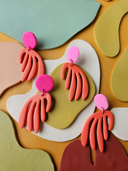 Hot Pink + Orange Red Coral Matisse Statement Earrings