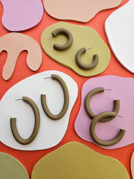 Mocha Latte LMT ED Fall Color Polymer Clay Hoop Earrings