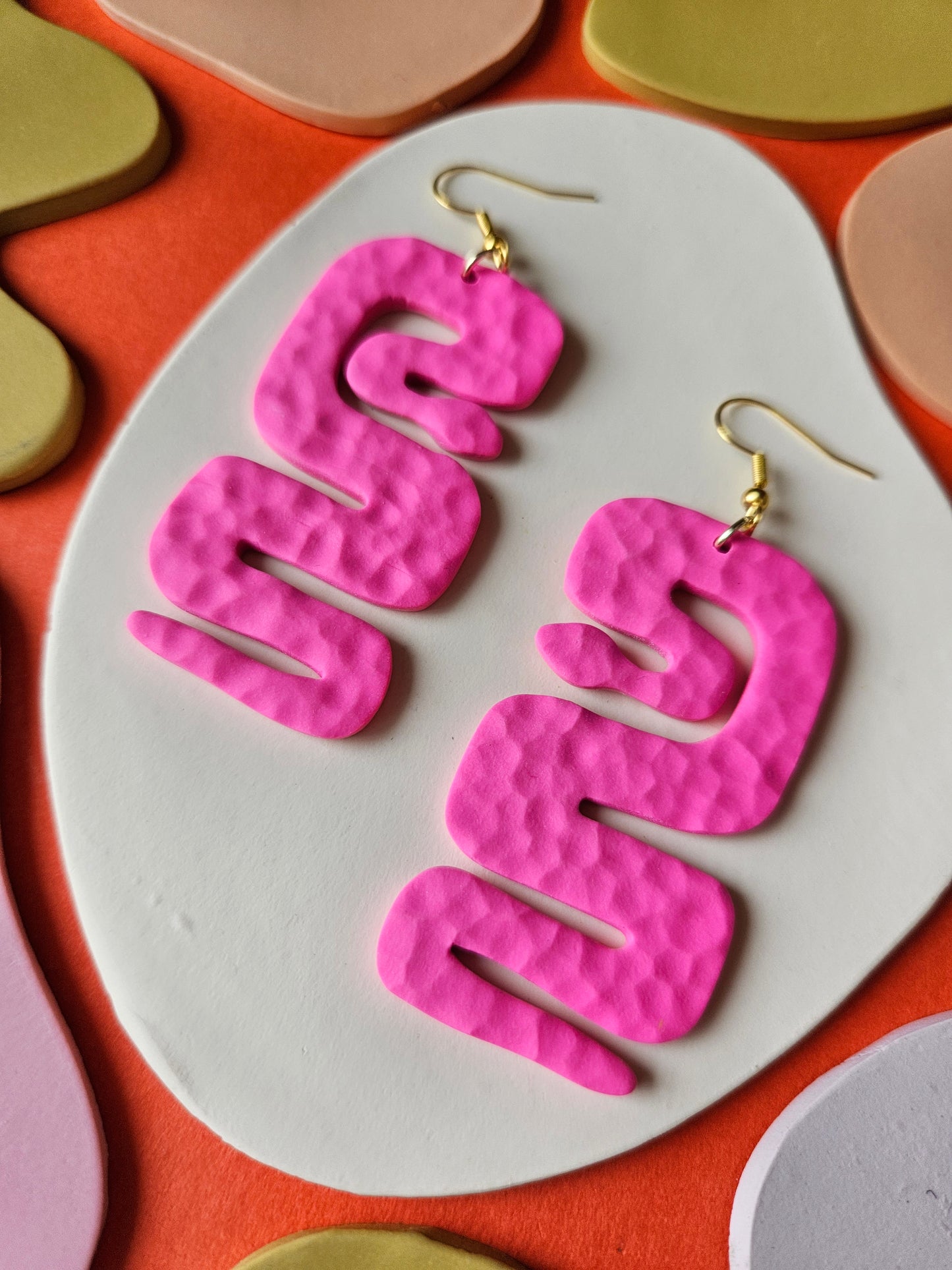Oversized Snake Earrings in LMT ED Colors Pink + Speckled Pear Polymer Clay Earrings