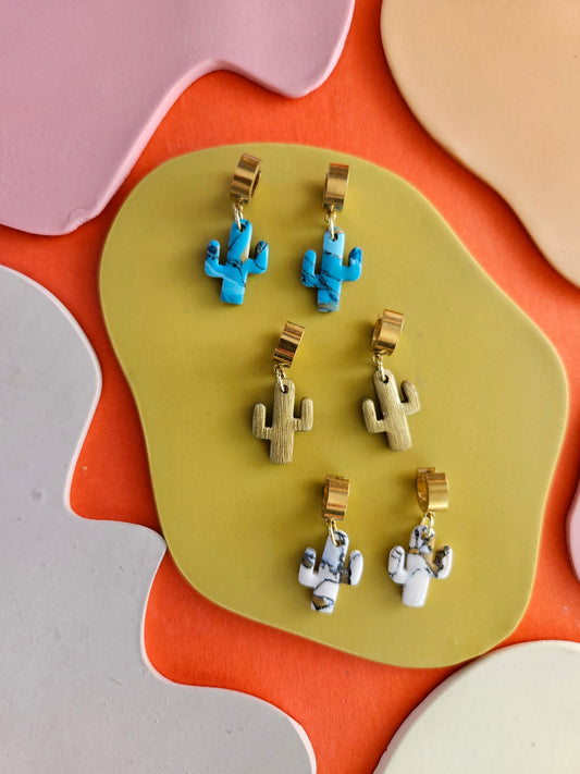 Petite Cacti Charm Hoop Earrings Small Polymer Clay Earrings
