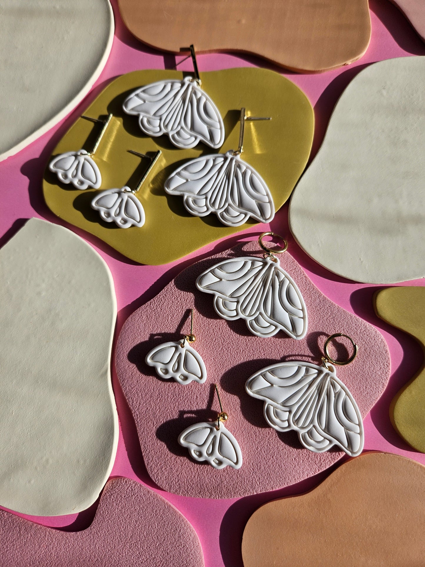 "The Joyce" Emily Van Hoff Moth Inspired Polymer Clay Earrings in Moonlight White