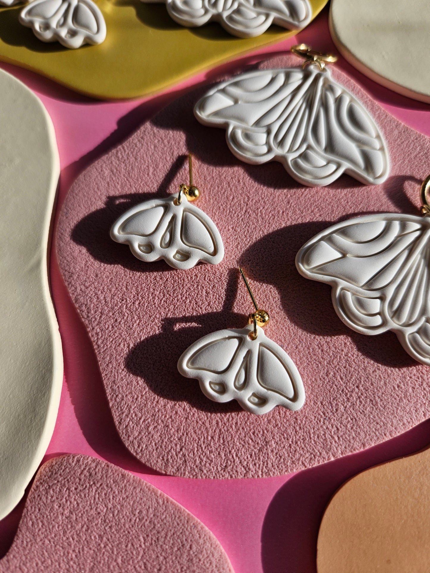 "The Joyce" Emily Van Hoff Moth Inspired Polymer Clay Earrings in Moonlight White