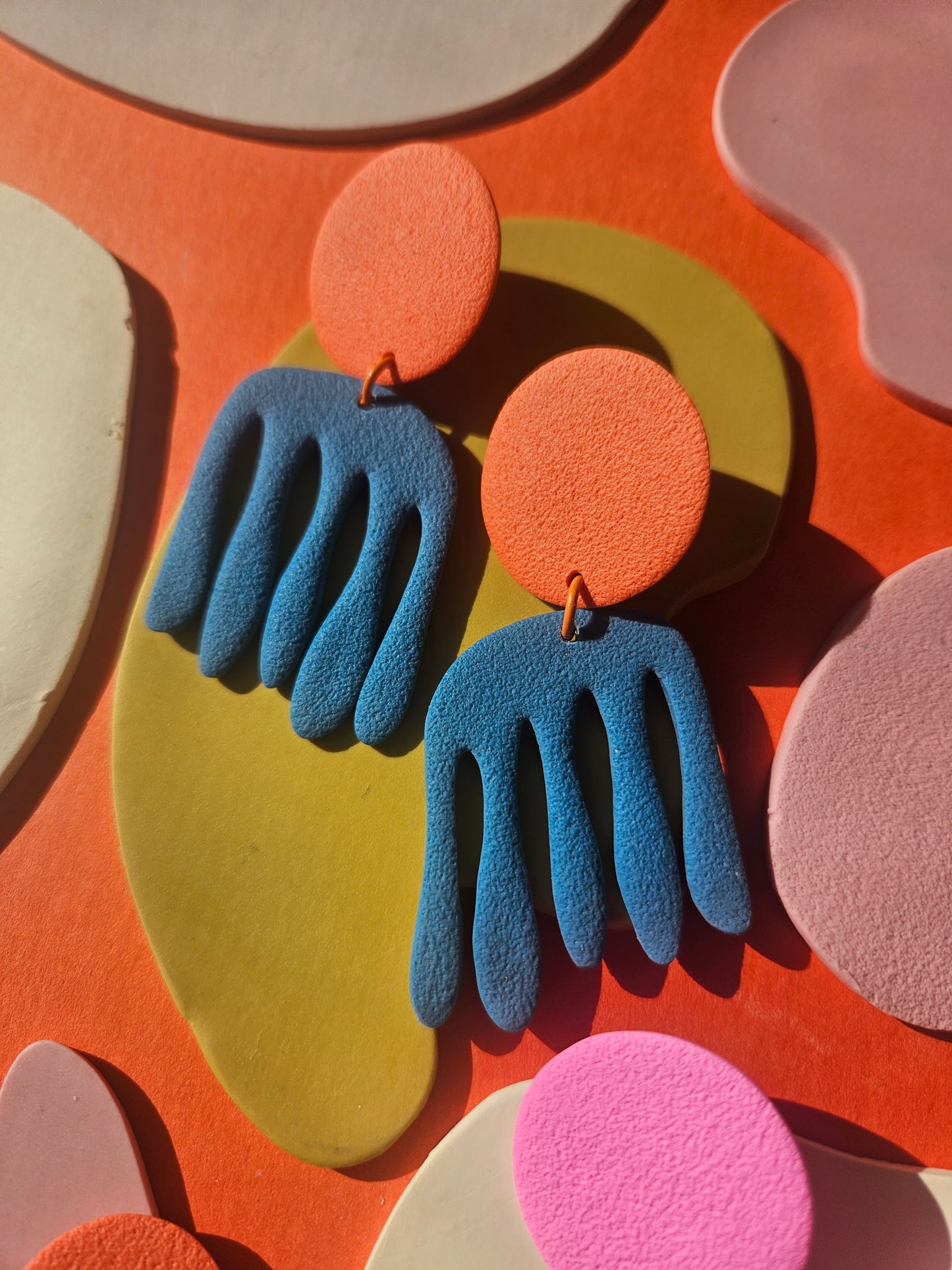 Large Colorful Statement Earrings Matisse Inspired Color Polymer Clay Earrings