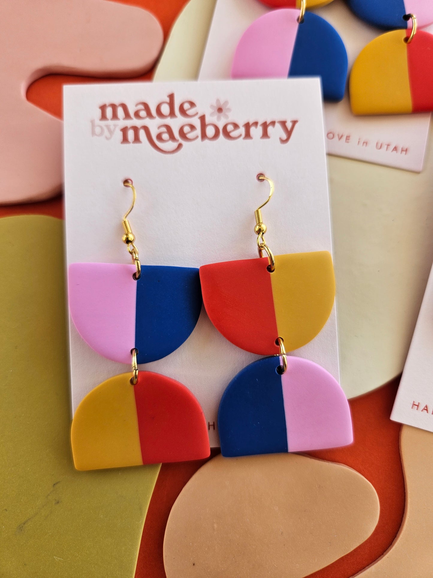 "The Camrin" - Lisa Congdon Collection- Color Block Semi Circle Clay Earrings