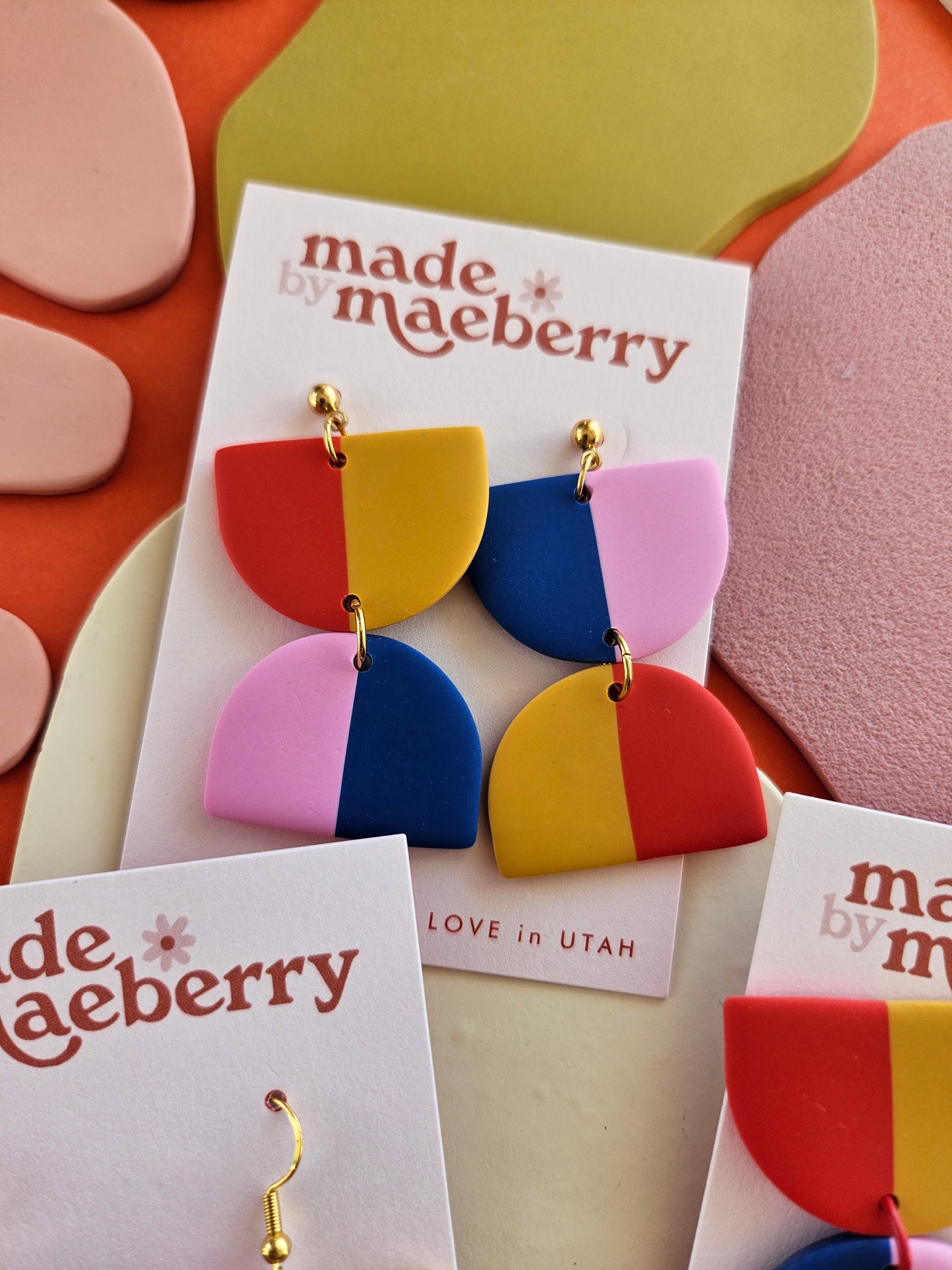 "The Camrin" - Lisa Congdon Collection- Color Block Semi Circle Clay Earrings