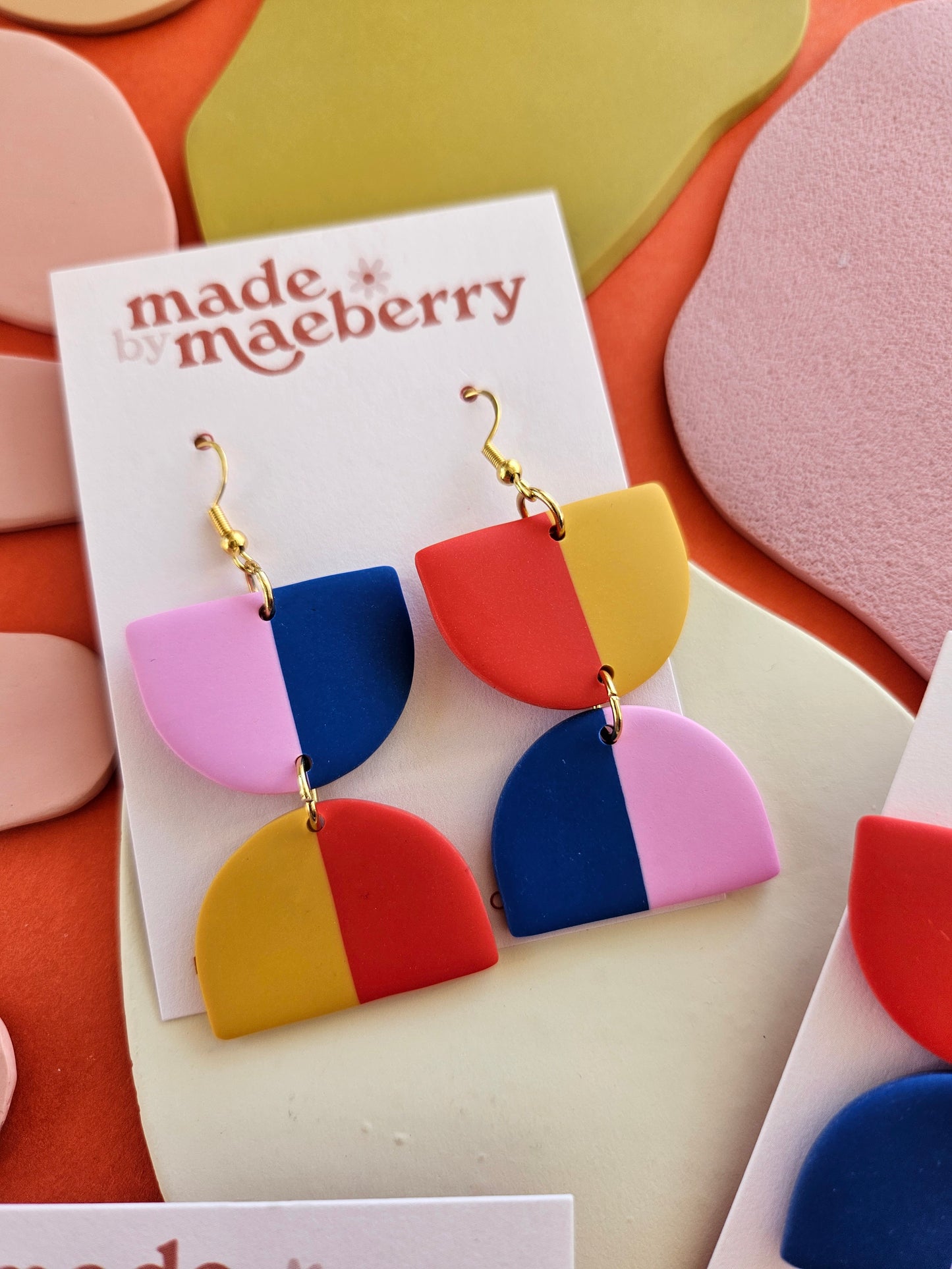 "The Camrin" - Lisa Congdon Collection- Color Block Semi Circle Clay Earrings