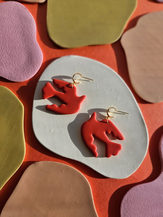 "The Aves" Swallow Polymer Clay Statement Hoop Earring