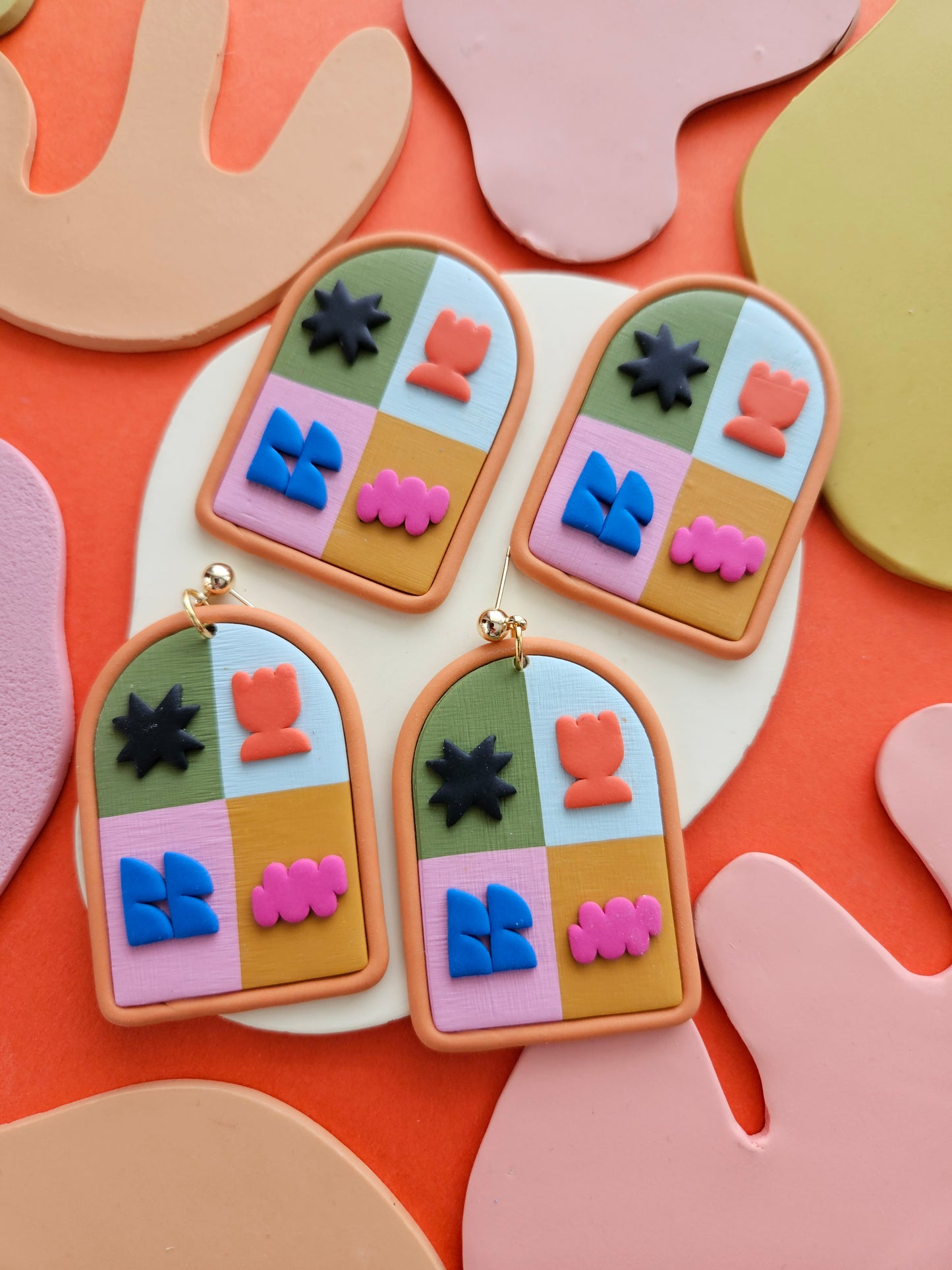 "The Clay" Color Block Lisa Congdon Shapes Polymer Clay Arch Statement Earrings