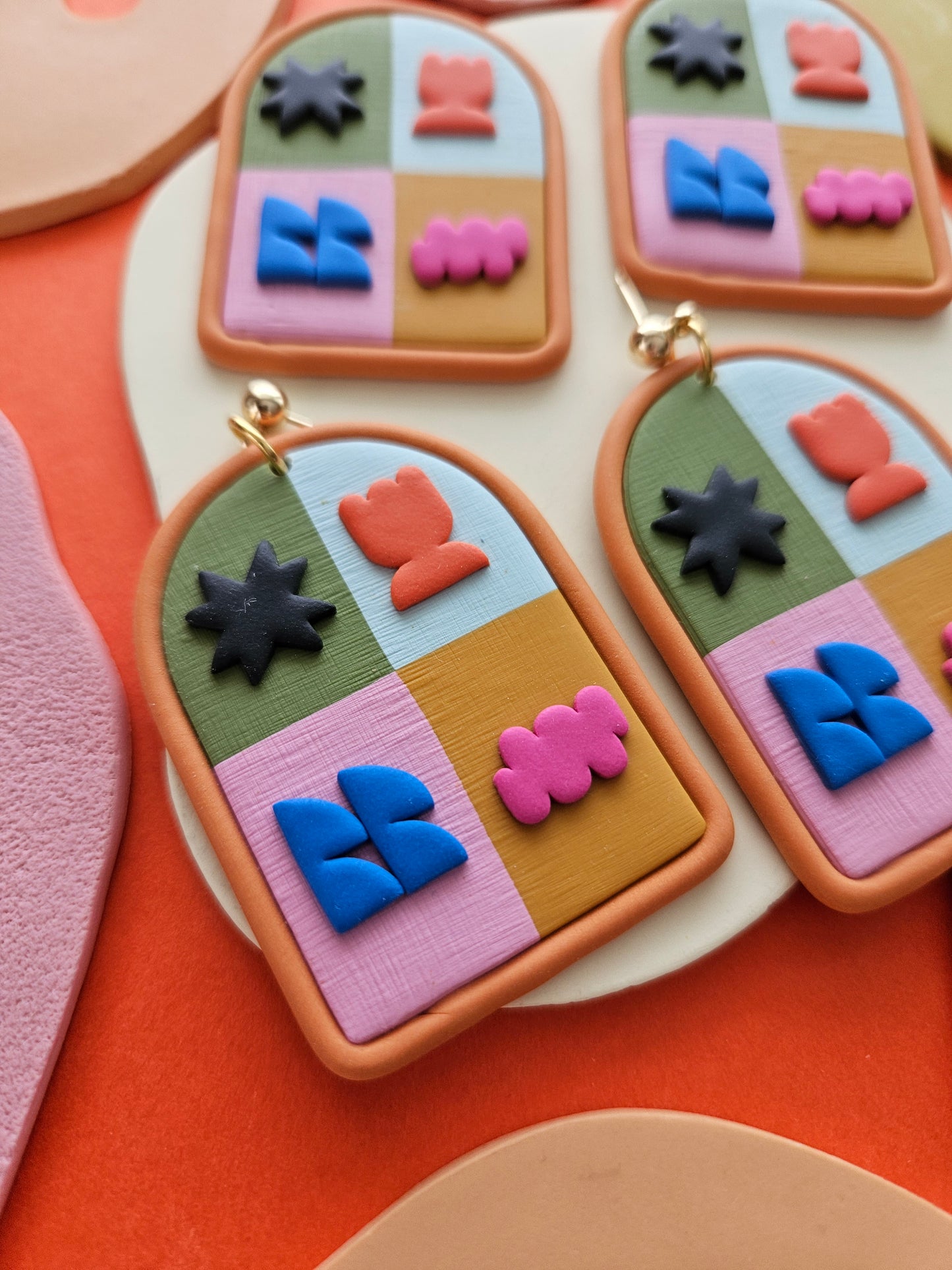 "The Clay" Color Block Lisa Congdon Shapes Polymer Clay Arch Statement Earrings