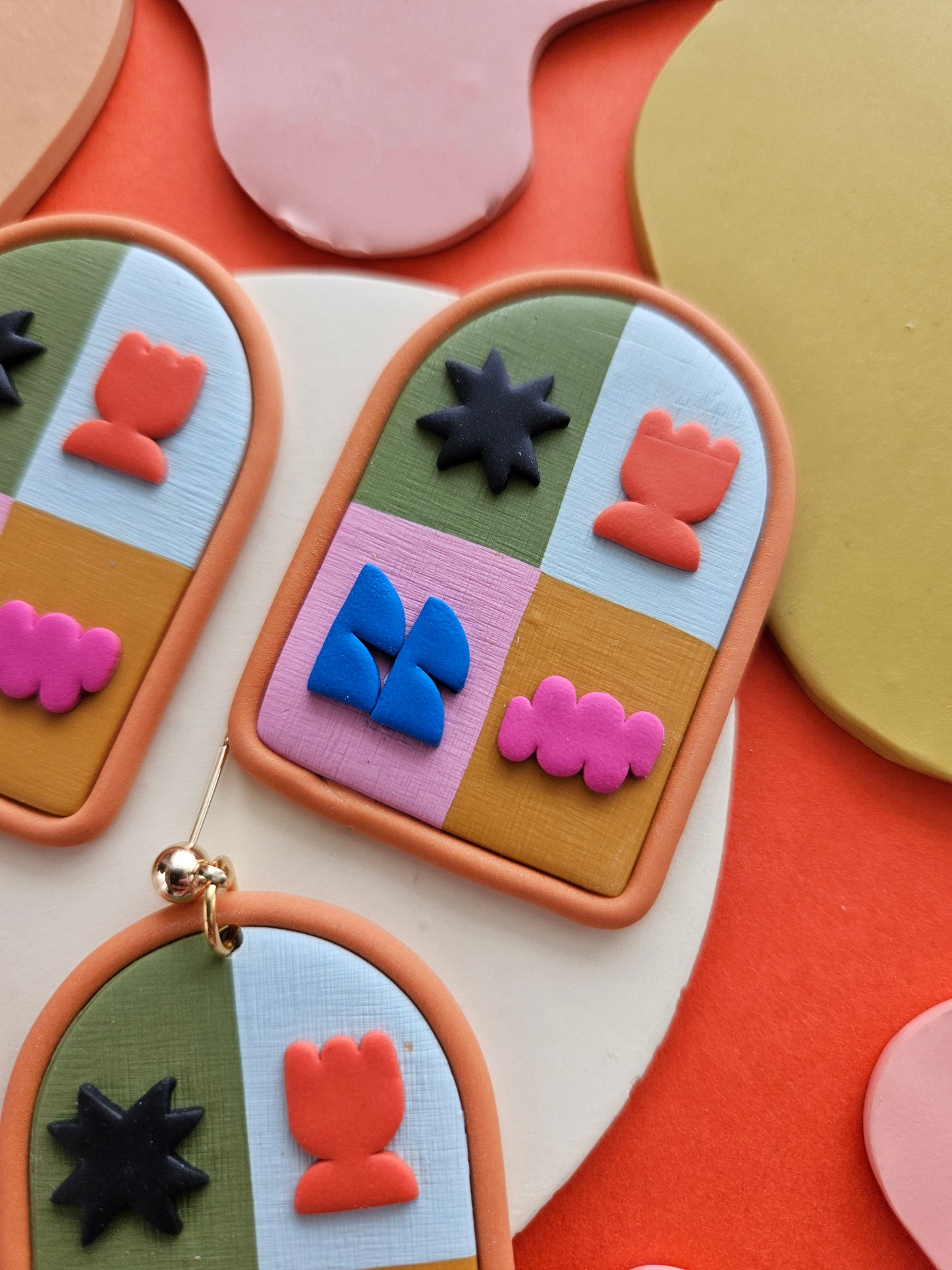 "The Clay" Color Block Lisa Congdon Shapes Polymer Clay Arch Statement Earrings