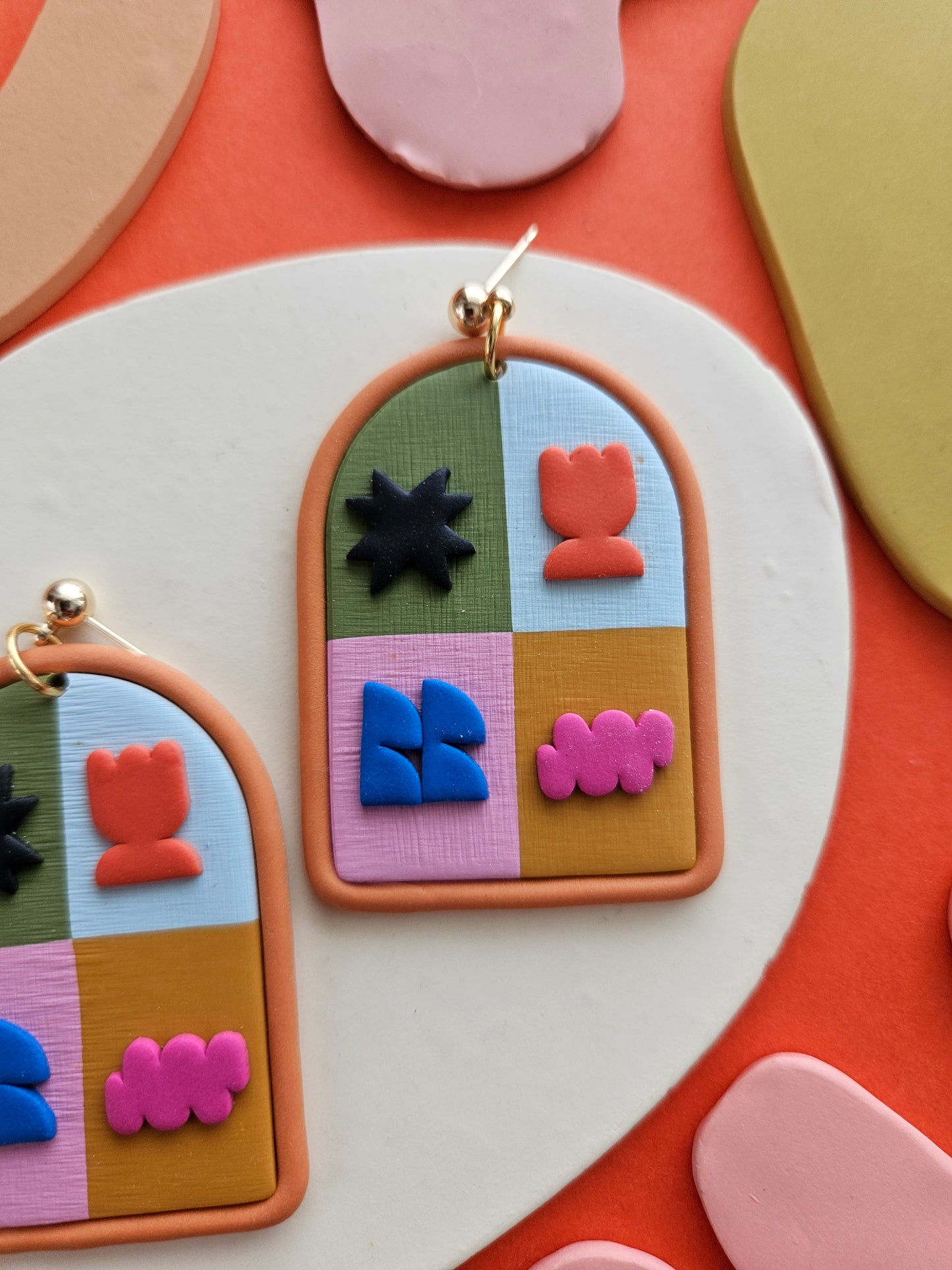 "The Clay" Color Block Lisa Congdon Shapes Polymer Clay Arch Statement Earrings