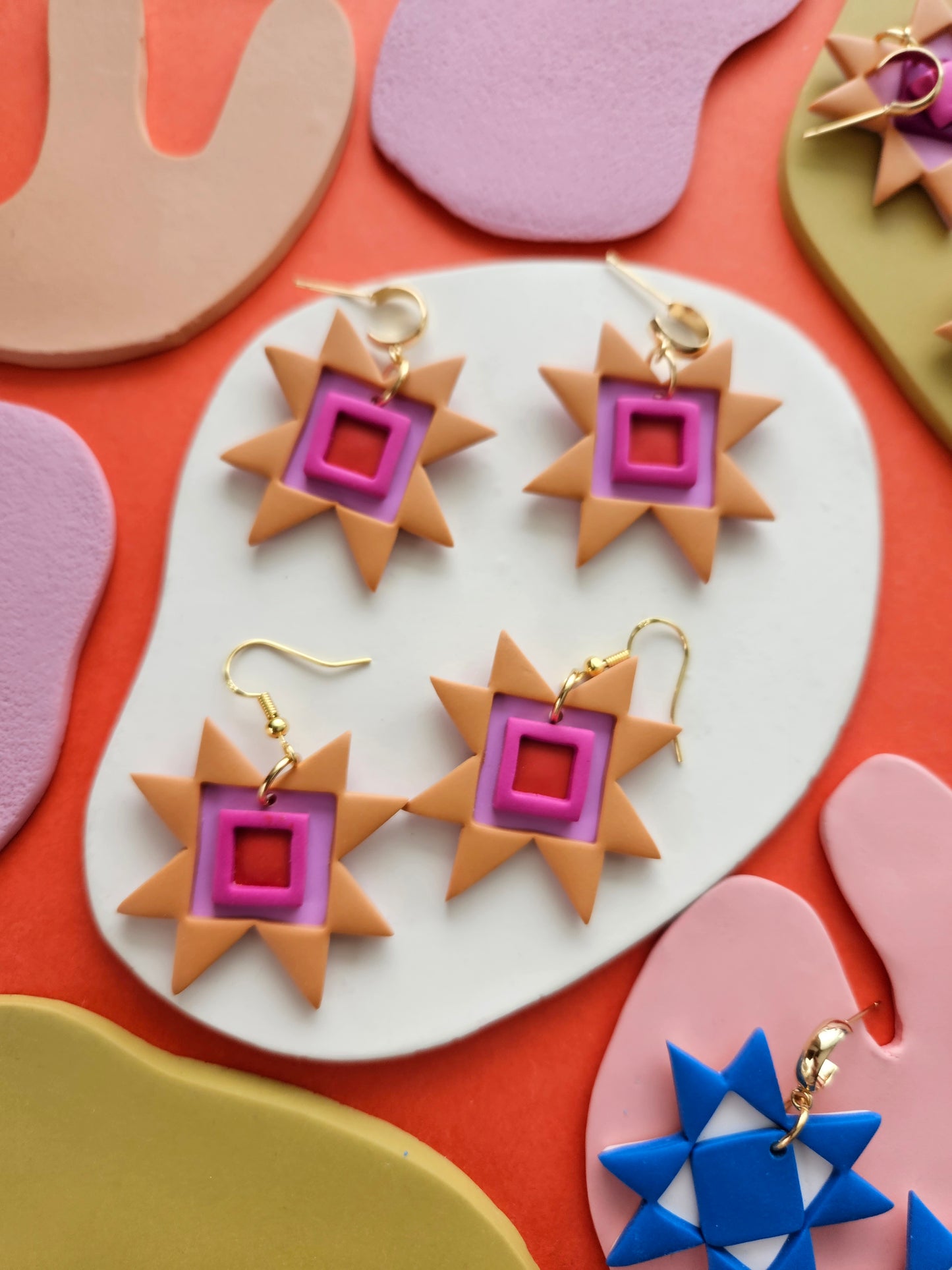 "The Lisa" Quilted Star Patchwork Polymer Clay Earring // Lisa Congdon Collection