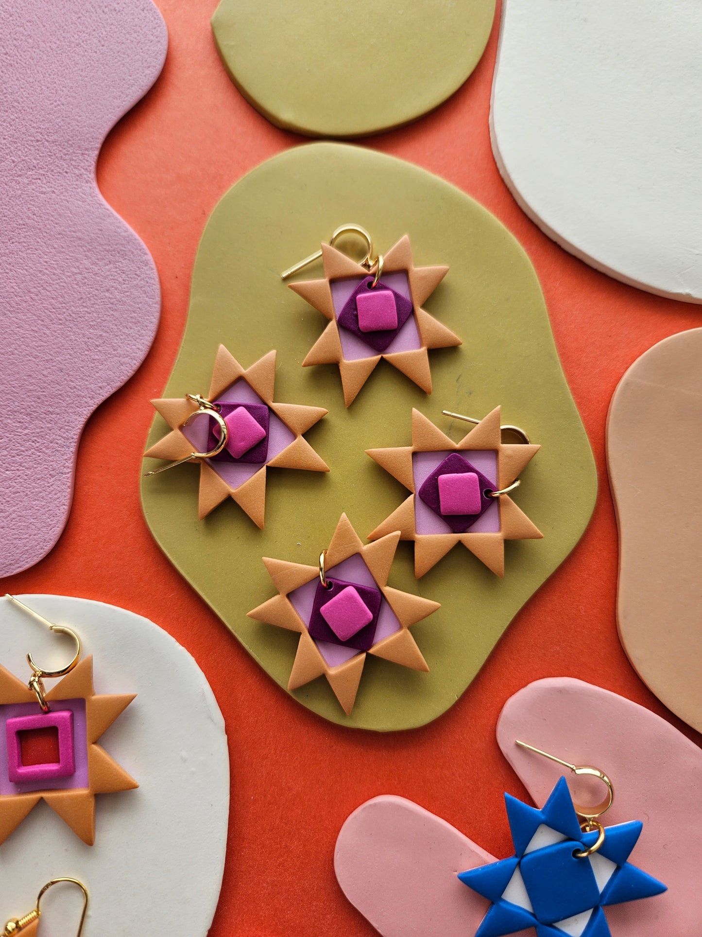 "The Lisa" Quilted Star Patchwork Polymer Clay Earring // Lisa Congdon Collection