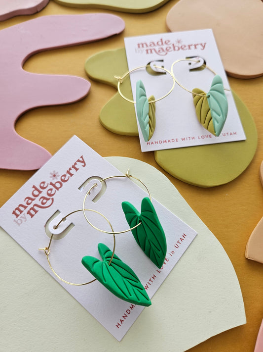 Plant Mama Leaf Shaped Polymer Clay Earrings