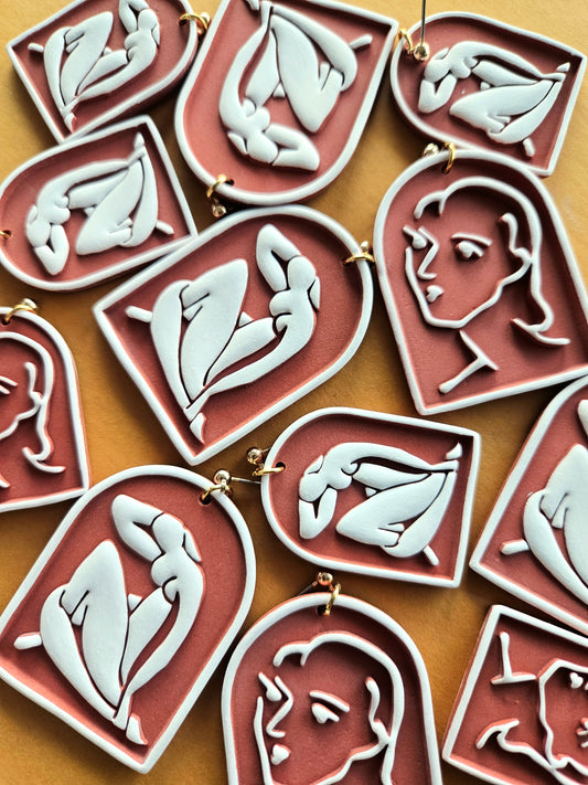 The Matisse Collection in Terracotta Line Portrait and Cut Out Nude Earrings