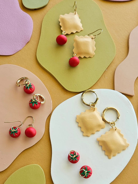 "I Love Ravioli" Polymer Clay Pasta Charm Earrings Handmade with Love