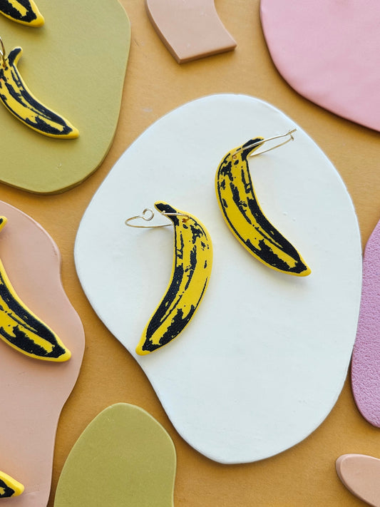 "That's Bananas" Silk Screened Banana Pop Art Earrings