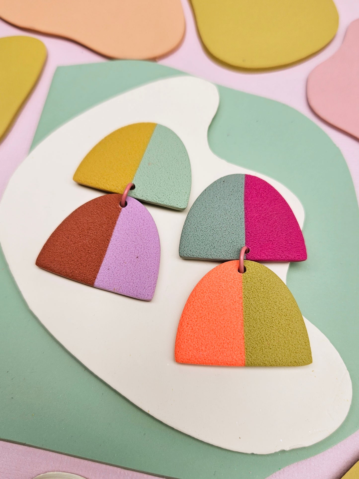 LMT ED "The Dua" Color Block Large Polymer Clay Statement Earrings