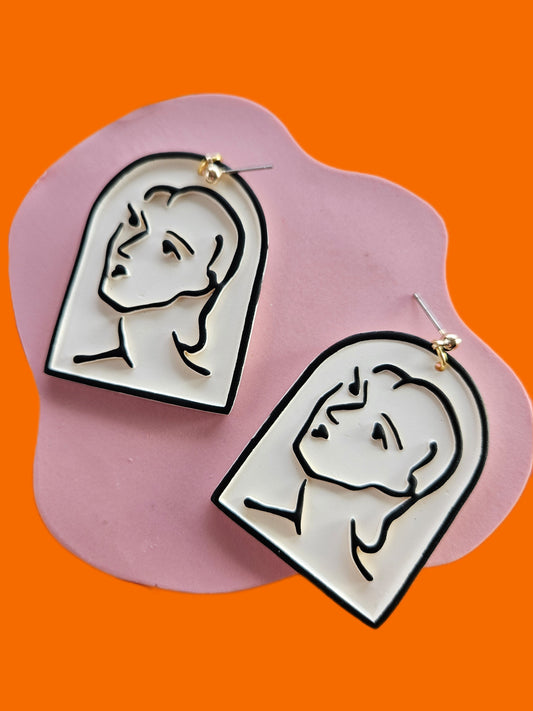 Matisse Line Portrait No. 1 Polymer Clay Statement Earrings by Made by Maeberry