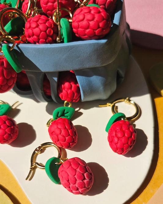 Raspberry Charm Earrings Handmade Polymer Clay Charms