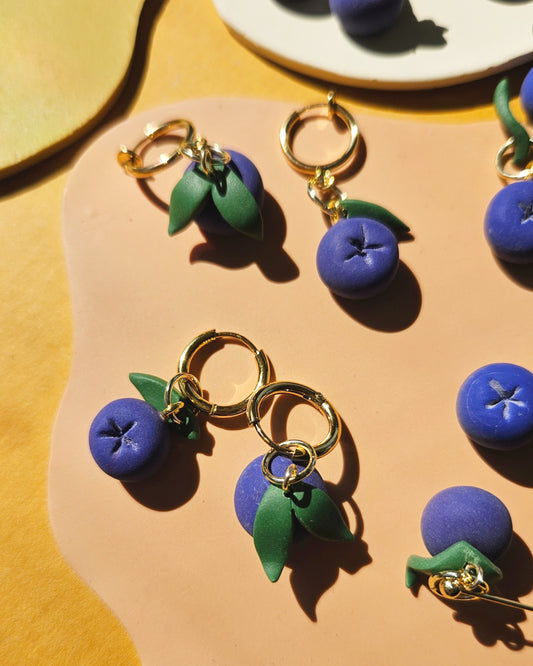 Blueberry Charm Earrings Handmade Polymer Clay Blueberry Charms