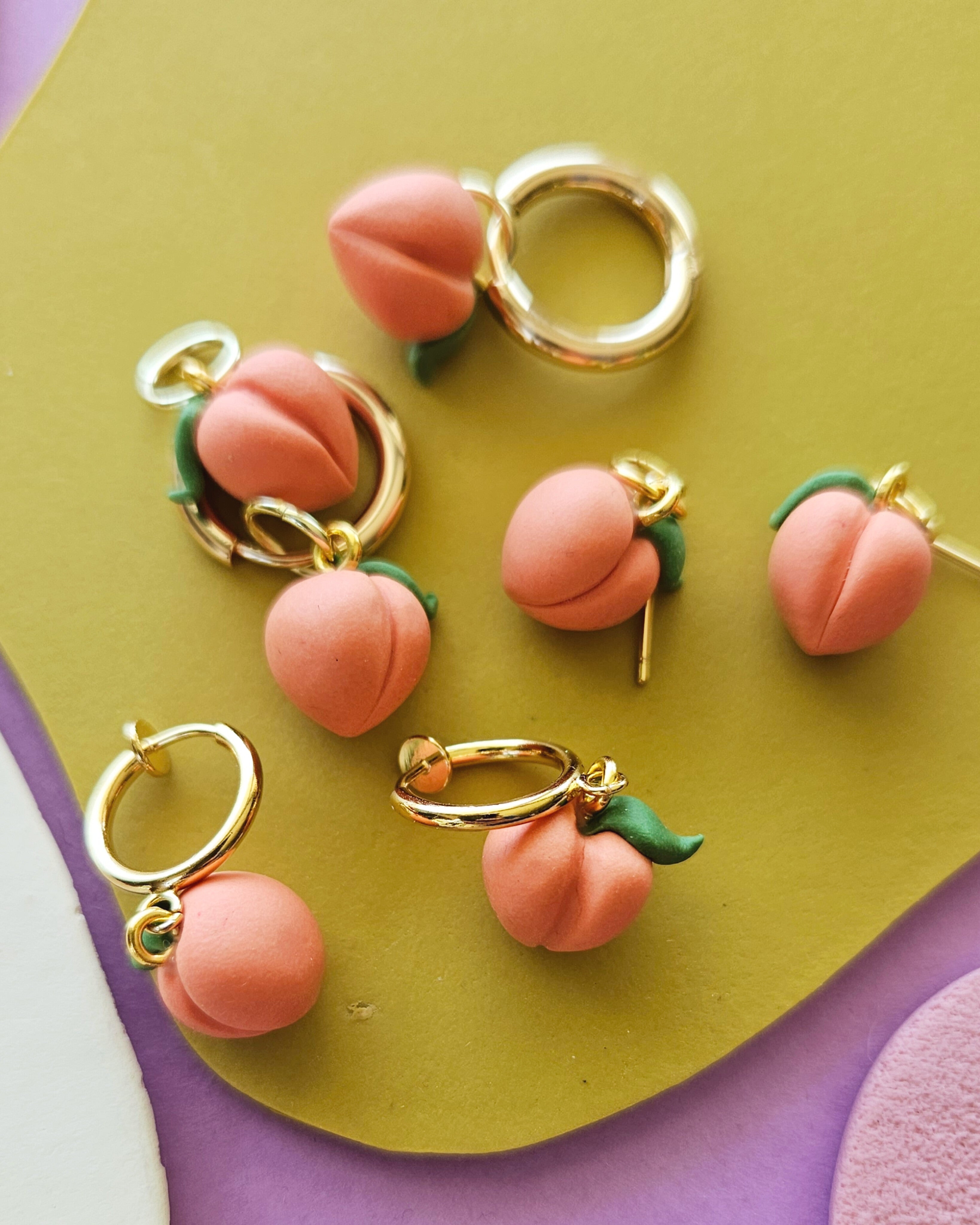 Peach Charm Earrings Handmade Polymer Clay Charms – Made by Maeberry