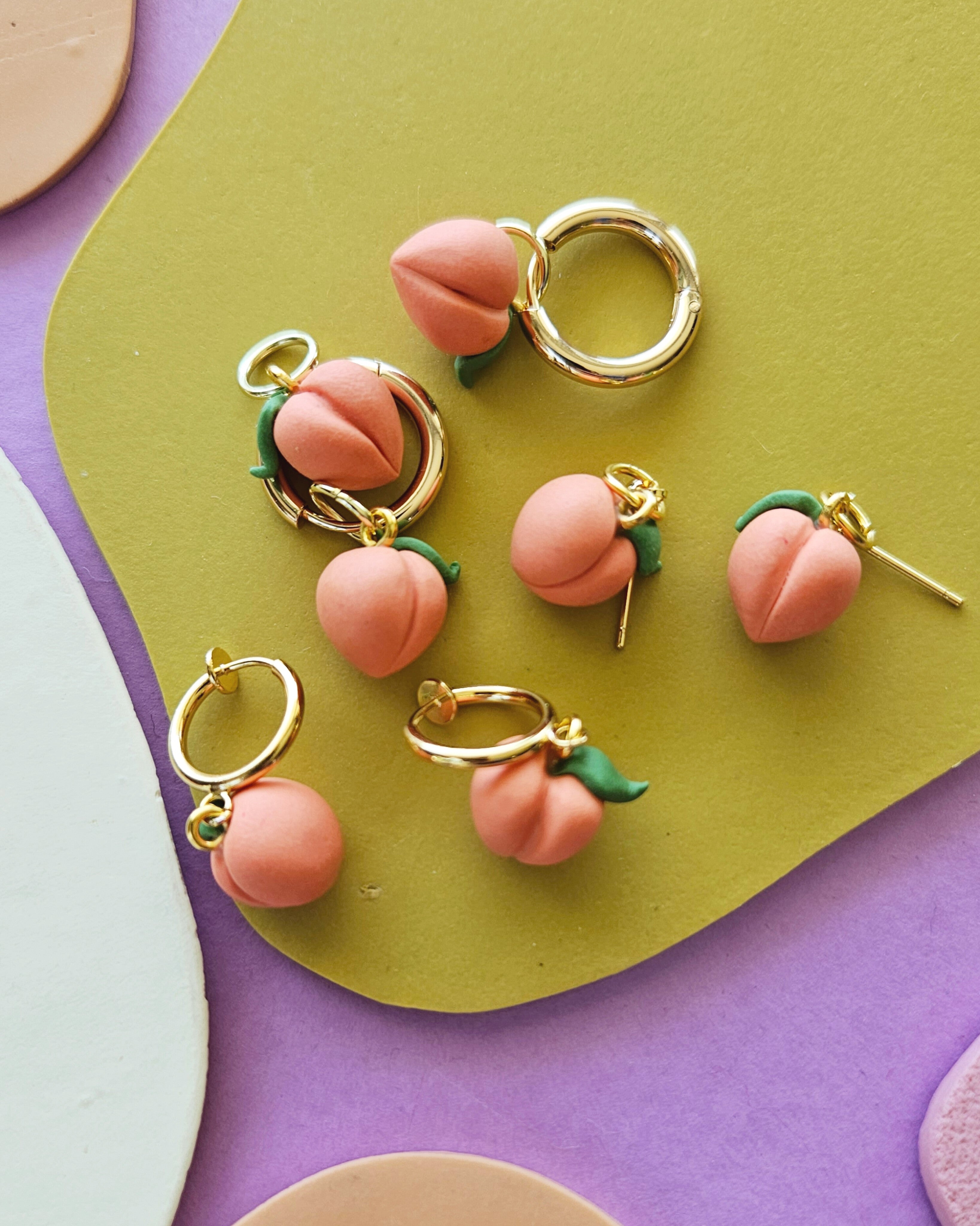 Peach Charm Earrings Handmade Polymer Clay Charms β Made by Maeberry