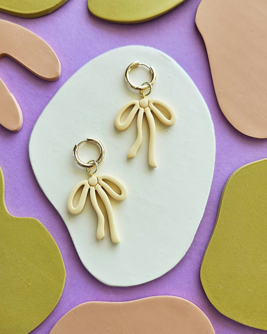 Butter Yellow Bow Charm Earrings Handmade Polymer Clay Charms