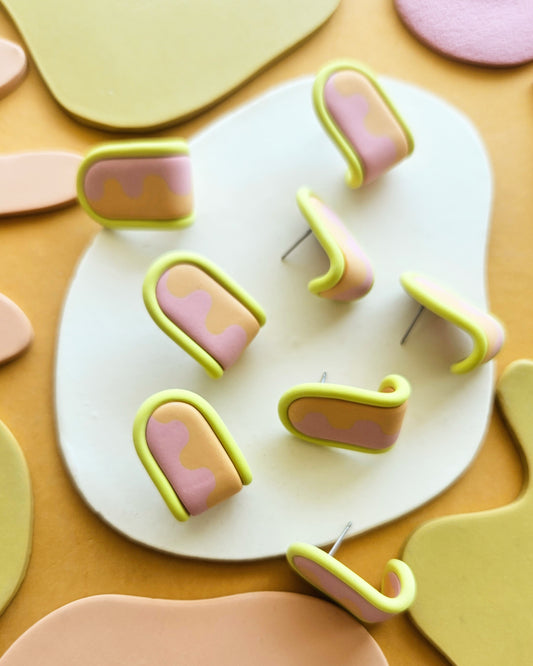 "THE ZIGGY" Color Block Wiggle Zig Zag Huggie Polymer Clay Handmade Earrings