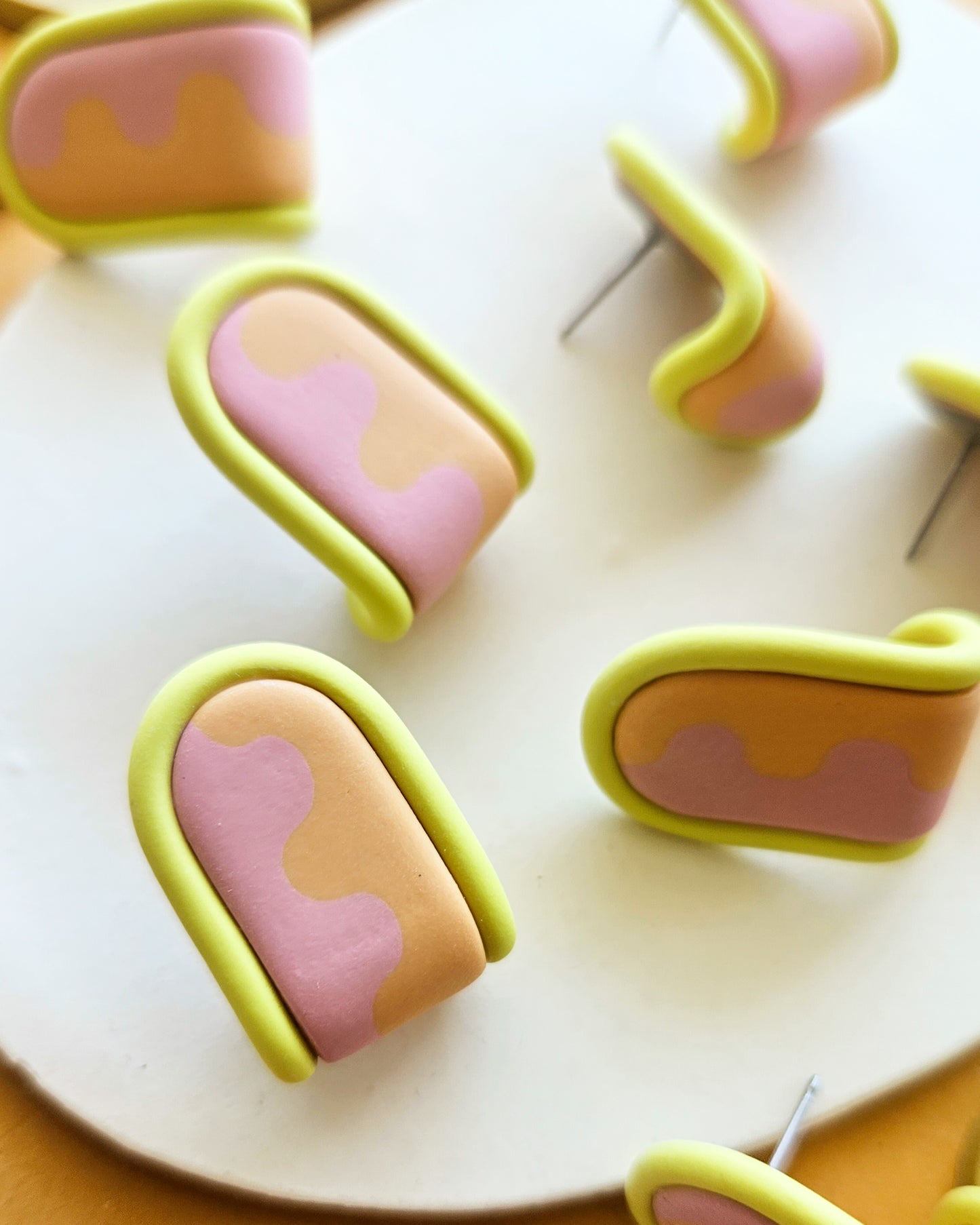 PRE ORDER "THE ZIGGY" Color Block Wiggle Zig Zag Huggie Polymer Clay Handmade Earrings