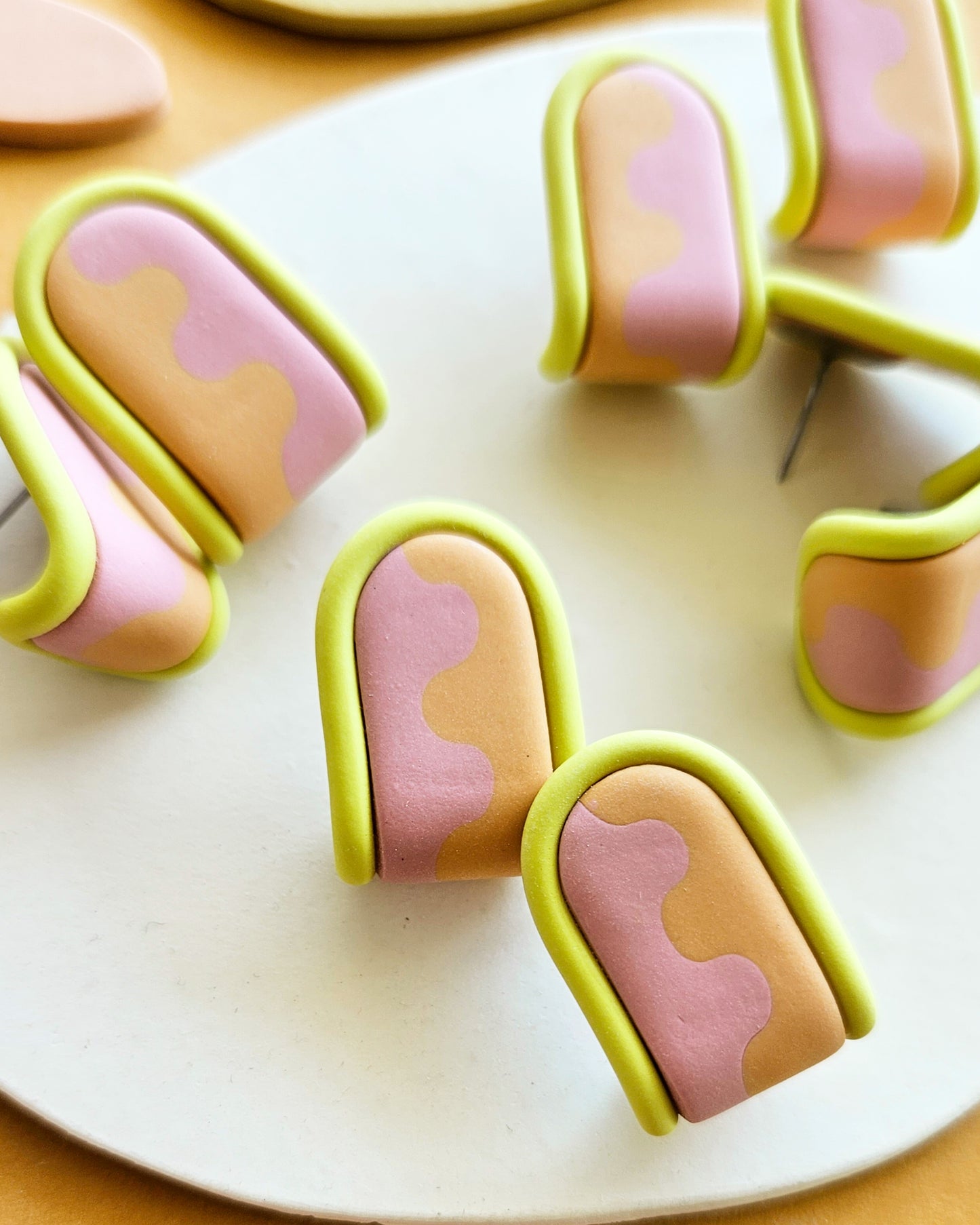 PRE ORDER "THE ZIGGY" Color Block Wiggle Zig Zag Huggie Polymer Clay Handmade Earrings