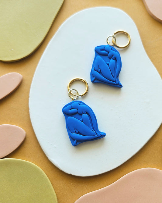 Matisse Blue Nude Polymer Clay Charm Hoop Earrings