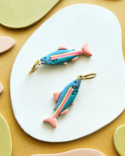 Rainbow Trout Polymer Clay Handmade Charm Earrings Hoop Charm Earrings