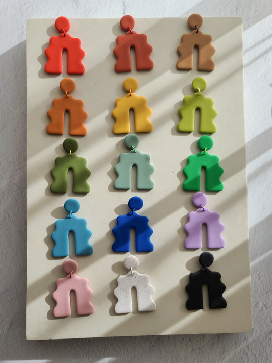 The Sophia Wiggle Arch Polymer Clay Earring in Maeberry Basics Colors