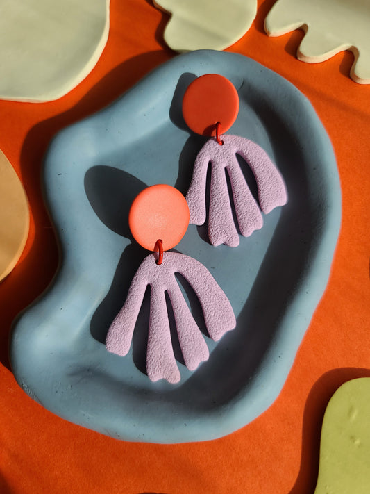 Matisse Color Block Coral Dangle Earrings in Red & Lavender